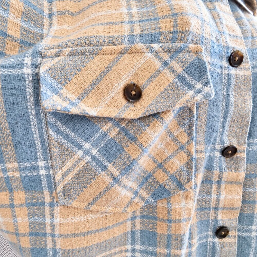 Boston Traders Shacket Womens L Blue Beige Plaid Flannel Button Shirt Jacket - Picture 6 of 12